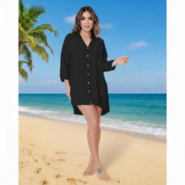 Imagem de Saída de Praia Verão Camisão Manga 3/4 Piscina Viscose - La Germania, 