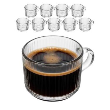 Imagem de Jogo 10 Xícara De Café De Cristal Com Alça Lines Vidro Transparente Ca