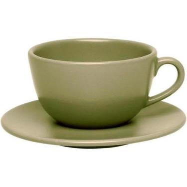 Imagem de Xícara Grande Cafe Chá 200 Ml Com Pires Unni Oliva Mesa Posta Oxford