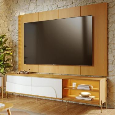 Imagem de Painel Tv 65 Pol Led E Rack Sala Pé Metal Dante Naturale/off C05 - Mpozenato