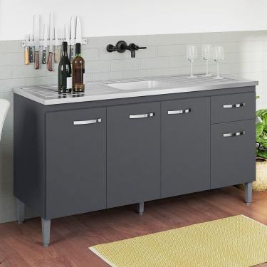 Imagem de Balcão Gabinete Com Pia Inox 150cm 4 Portas Gabriela - Branco