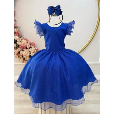 Imagem de Vestido Infantil Azul Royal Glitter para Festas Daminhas de Luxo - no-