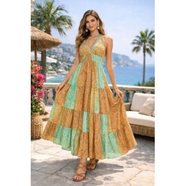 Imagem de Vestido Indiano Longo Boho Chic Fluido de Luz Cor:Estampa2Tamanho:Unic