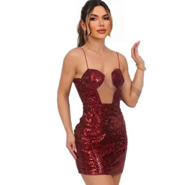 Imagem de Vestido Curto de Festa Alcinha Paetes Feminino Com Bojo - Look Dreams