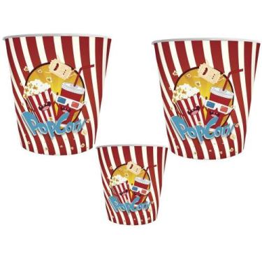 Imagem de Balde de Pipoca Decora 2,3 Litros 18 cm conjunto 3 peças - Art House