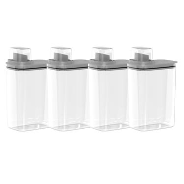 Imagem de Kit 4 Dispenser de Sabão 2,3L Flow Transparente com Tampa Medidora para Lavanderia Chumbo