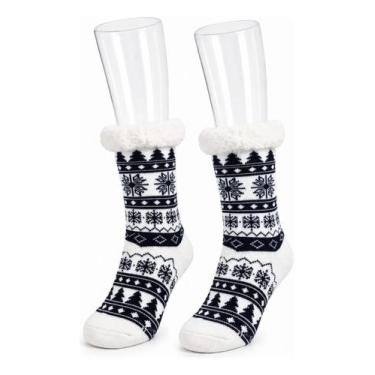 Imagem de Meia Pantufa Forrada Térmica Carneirinho Masculina Inverno Branco - Ga