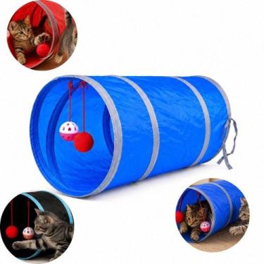Imagem de Túnel interativo para gatos com sino bola pelúcia e toca pet brinquedo