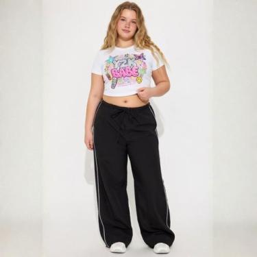Imagem de Calça Pantalon Plus Size Feminina Cor Sóbria com Linha Lateral Cor:Pre