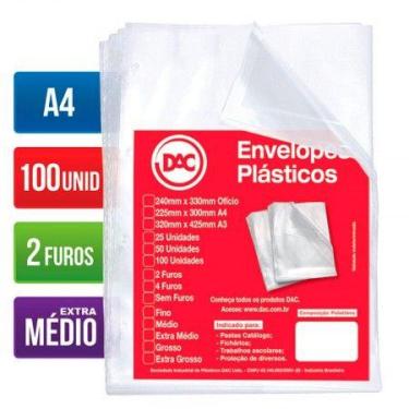 Imagem de Envelope plástico A4 0.12 2 furos 5179A4 pacote com 100 unidades - Dac