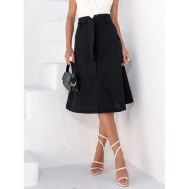 Imagem de Saia Midi de Linho com Bolsos Amplos e Design Evasê - Lumia, Preto, M