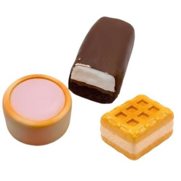 Imagem de Conjunto de 3 Brinquedos Amassáveis sobremesa minnko em PU de Retorno 