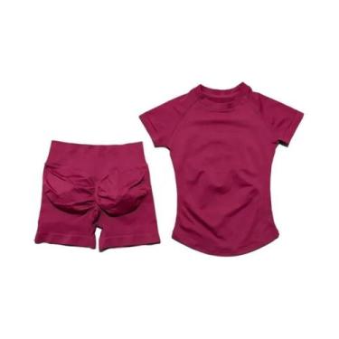 Imagem de Conjunto De Yoga Sem Costura Para Mulheres 2 Peças Camiseta De Manga C
