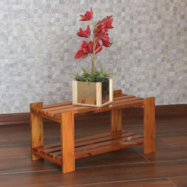 Imagem de Mesa de Centro 60x30 cm 2 Prateleiras Madeira Maciça Ripada Natural - 
