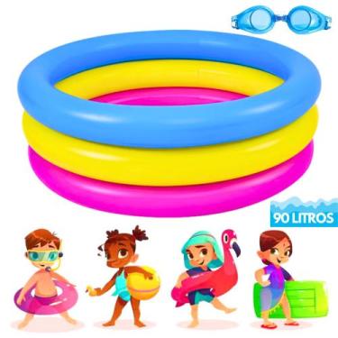 Imagem de Piscina Infantil Inflável Criança Redonda 3 Anéis Colorida 88 Litros+Ó