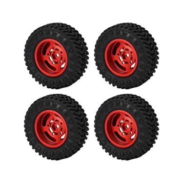 Imagem de Pneus de borracha traseiros dianteiros, amortecimento forte de 55 mm de pneus RC e aros de roda duráveis ​​e resistentes ao desgaste para serviços pesados ​​para SCX24 para carros(vermelho)