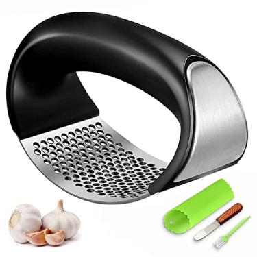 Imagem de Balancim para espremedor de alho, triturador de alho de aço inoxidável, cortador de alho profissional, cortador de alho com cabo ergonômico, descascador de alho de silicone