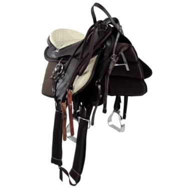 Imagem de Sela Australiana De Arco Marrom e Bege Inox Luxo 16 Polegadas + Acessórios