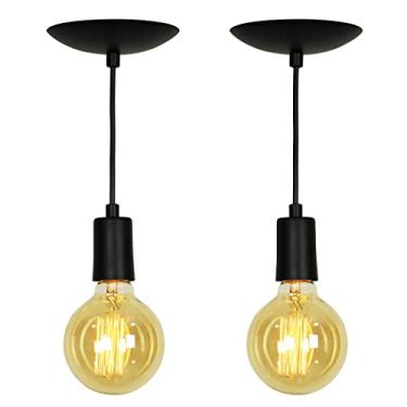 Imagem de Kit 2 Lustre Pendente Tubo Cilindro Alumínio Preto Fio 1.20m