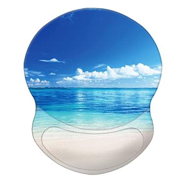 Imagem de HEVITDA Suporte de pulso para mouse, tapete de mouse, mouse pad com pano de lycra, mousepad para alívio da dor com base de poliuretano antiderrapante para casa, acessórios de mesa de escritório, praia de verão