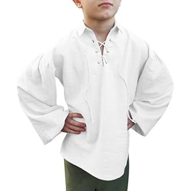 Imagem de Bbalizko Camiseta infantil de pirata medieval com cadarço para Halloween escocês Jacobite Ghillie, Branco, 10-12 Years