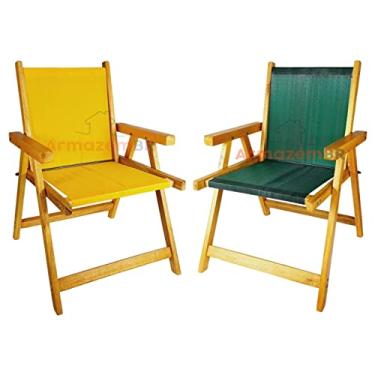 Imagem de Kit 2 Cadeira De Madeira Dobrável Para Lazer Jardim Praia Piscina Camping Amarelo E Verde - AMZ - Amarelo e Verde
