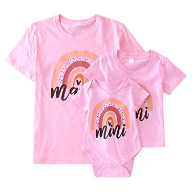 Imagem de POLG Conjunto de camisetas de arco-íris combinando para mãe e filha, body e camiseta feminina para mãe e bebê, Infantil - rosa, 5-6 Years