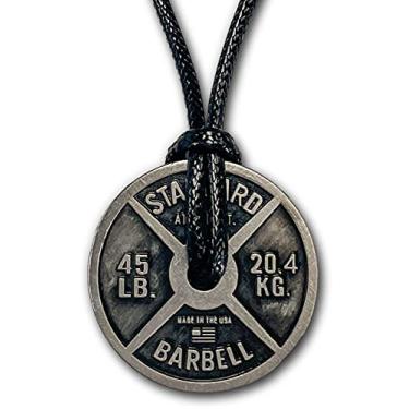 Imagem de D R DETROIT REBELS - Colar de Treino Masculino - Colar com Placa de Peso - Haltere para Homens - Incrível Presente para Viciados em Esportes - Cordão de Couro Ajustável