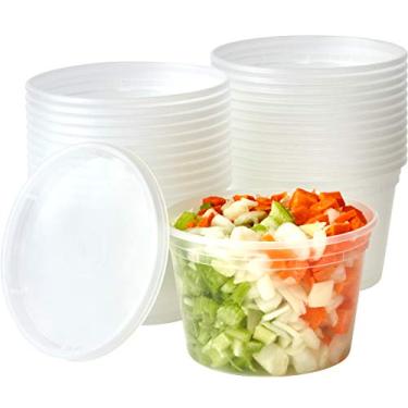 Imagem de Recipientes de plástico de grau Deli-Grade livre de BPA de 473 ml com tampas 24 ct. Recipiente de porção à prova de vazamento para micro-ondas para pedidos em viagem, preparação e armazenamento de