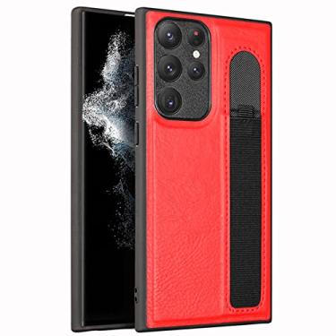Imagem de Capa para Galaxy S22/S22+/S22 Ultra com suporte para caneta S, capa de couro PU padrão de crocodilo meio embrulhada com proteção de câmera slim fit capa à prova de choque, vermelha, S22plus 16,5 cm