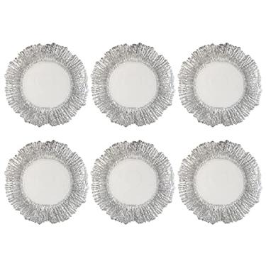 Imagem de Placas redondas de carregador de vidro, conjunto de 6, para pratos, casamento, elegante Place de decoração, criando eventos de catering sofisticados (Color : Silver)