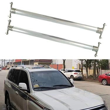 Imagem de UDP Barra transversal de aço inoxidável 2 peças barra transversal trilho de telhado bagageiro bagageiro barra de rack de teto travável prata serve para Land Cruiser LC200 2008-2019