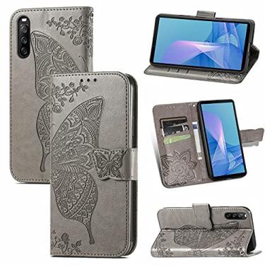 Imagem de YUNCHAO Caixa de telefone Para Sony Xperia 10 III Butterfly Love Flores em relevo caso de couro flip horizontal com suporte e carteira e cordão capa para celular
