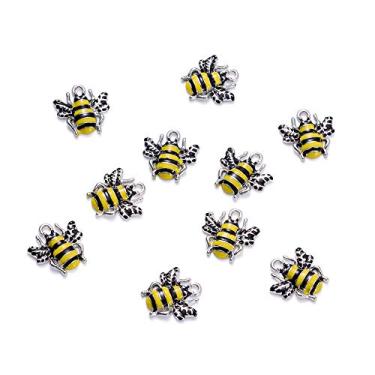 Imagem de Craftdady 10 pecas de pingentes de abelha esmaltados de liga 18 x 17 mm DIY colar de joias brinco pulseira artesanato fazendo pingentes de animais com furo de 2 mm