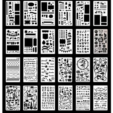 Imagem de SIPLIV Conjuntos de estênceis de folhas soltas para desenho reutilizável, 24 peças, modelo de pintura, padrões diferentes para estêncil de caderno de diário, criação infantil, pintura, artesanato DIY - Série mista