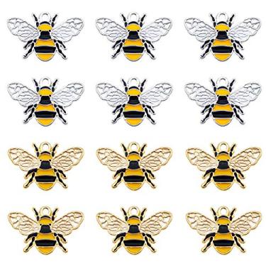 Imagem de JJGrace 24 peças 26 x 17 mm pingente esmaltado abelha abelha abelha para fazer joias colar pulseira brinco DIY acessórios (prata + ouro), 36x17mm, Esmalte, sem pedras