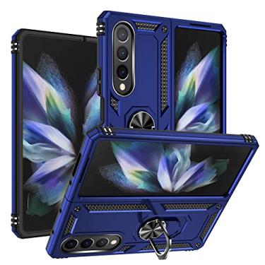 Imagem de Capa de volta do telefone Capa protetora à prova de choque para Samsung Galaxy Z Fold 4 de grau militar com [suporte giratório de 360°] [função no veículo] Capa resistente Mangas de capa (Color : Blu