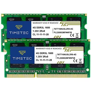 Imagem de Timetec Kit de 8 GB (2 x 4 GB) DDR3L / DDR3 1600MHz PC3L-12800 / PC3-12800 Non-ECC Unbuffered 1,35V / 1,5V CL11 2Rx8 Dual Rank 204 Pin SODIMM Laptop PC Memory RAM Upgrade