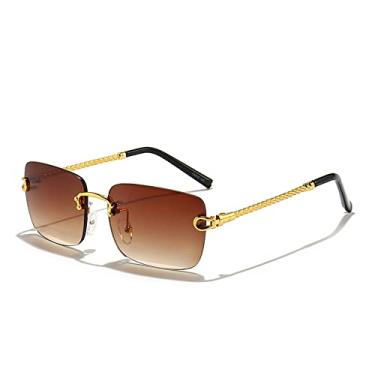 Imagem de Óculos de sol sem aro masculino quadrado vintage óculos de sol feminino com lentes 2.3 para condução UV400, A06 Gold GradiTea, tamanho único