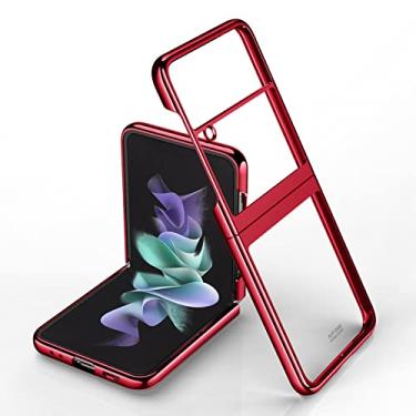 Imagem de Capa protetora dobrável galvanizada para Samsung Galaxy Z Flip 5G Capa dura para Samsung Z Flip Deluxe com borda chapeada, vermelha, Z FLIP4