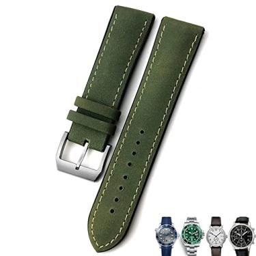 Imagem de CZKE 20mm 21mm 22mm pulseira de couro preto marrom pulseiras de relógio para Rolex para Omega Seamaster 300 para Hamilton para Seiko para IWC para pulseira Tissot (Cor: verde prata 1, Tamanho: 22mm)
