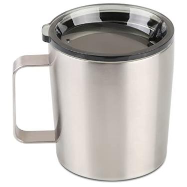 Imagem de 12Oz Coffe Mug Caneca de café isolada de 355 ml com tampa, aço inoxidável, parede dupla, isolamento a vácuo, caneca de viagem com alça, aço inoxidável/prata