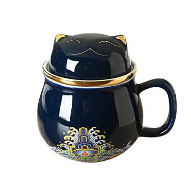 Imagem de MEIRUIQI Caneca de chá de 290 ml com infusor e tampa para imersão de folhas soltas, saquinho de chá, café, leite, escritório, casa, presente (AZUL)