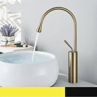 Imagem de Torneira de banheiro de ouro escovado monocomando 360 bica de bronze quente e fria torneira de pia de água para cozinha, ouro escovado alto