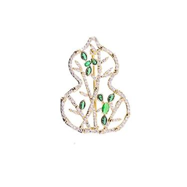 Imagem de Cabaça elegante bambu folhas broche pino para mulheres e meninas cristal zircão plantas broche cachecol de roupas saco corsage acessórios presente para mulheres