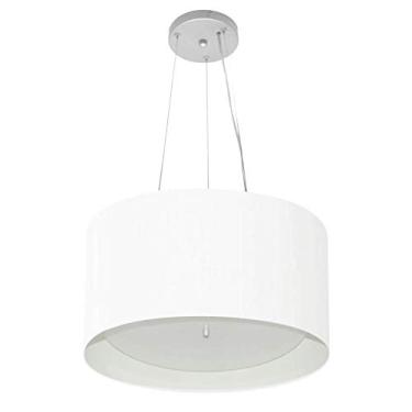 Imagem de Lustre Pendente Cilíndrico Cúpula Duplo Tecido 40x25 cm, Vivare Iluminação, Pendente4319 BRBR, Branco, Médio