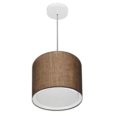 Imagem de Lustre Pendente Cilíndrico Duplo Cúpula Tecido 30/30x25 cm, Vivare Iluminação, Pendente4284 LC, Café, Pequeno