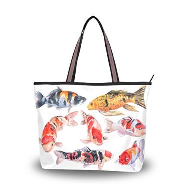 Imagem de Bolsa de ombro My Daily Women Koi Carps Fish Aquarela, Multi, Medium