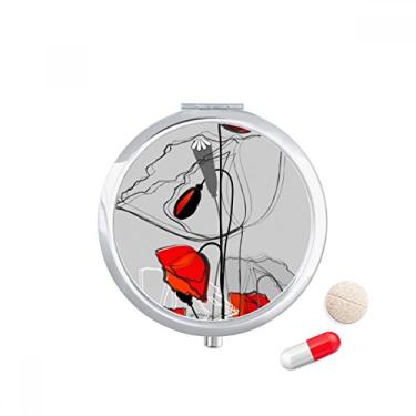Imagem de Caixa de armazenamento de medicamentos com pintura de linha de arte abstrata com flores vermelhas