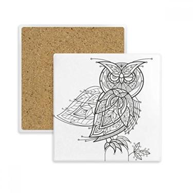 Imagem de Pintura de pássaro, linha voadora, preto, quadrado, porta-copos, caneca, suporte de subplaca, pedra isolante